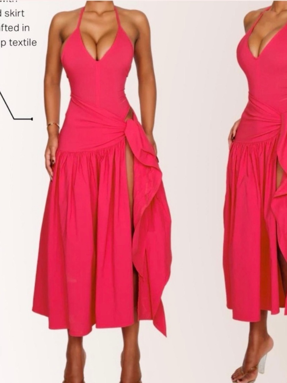 Plunging Halter Maxi Dress with Side Tie in Fuchsia